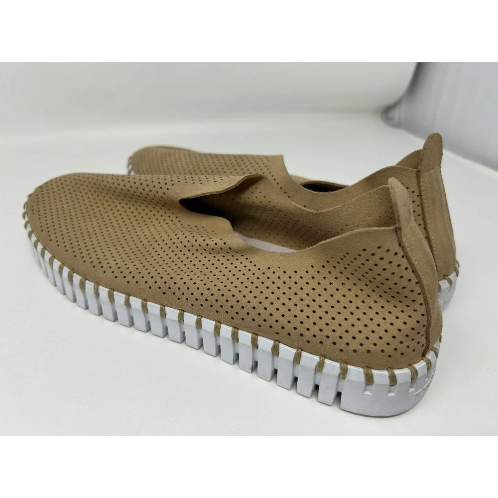 Ilse Jacobsen Tulip 139 Tan Perforated Slip On Loafers Womens 40 US 10 Camel